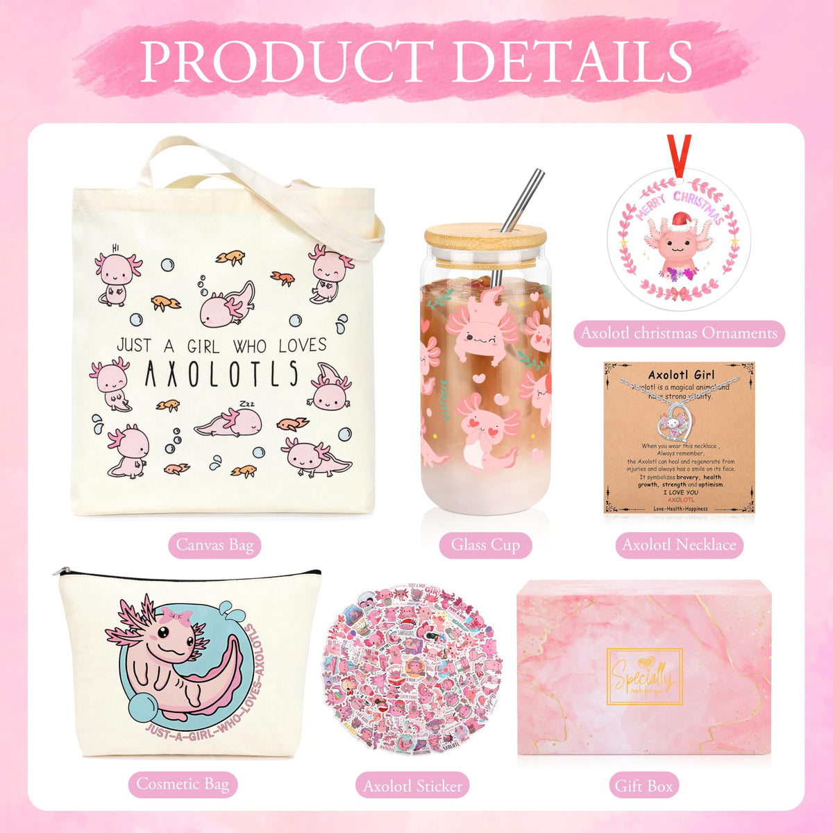 SiplyHaven axolotl makeup bag compact and reusable for organizing daily essentials.