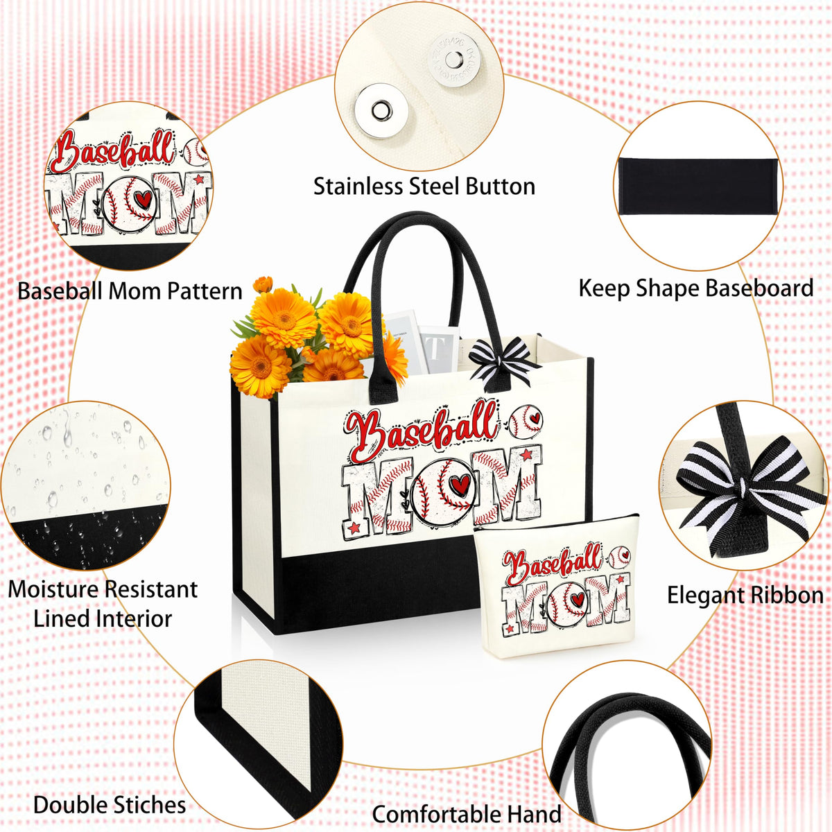 SiplyHaven Baseball Mom makeup bag double-sided design in bright colors.