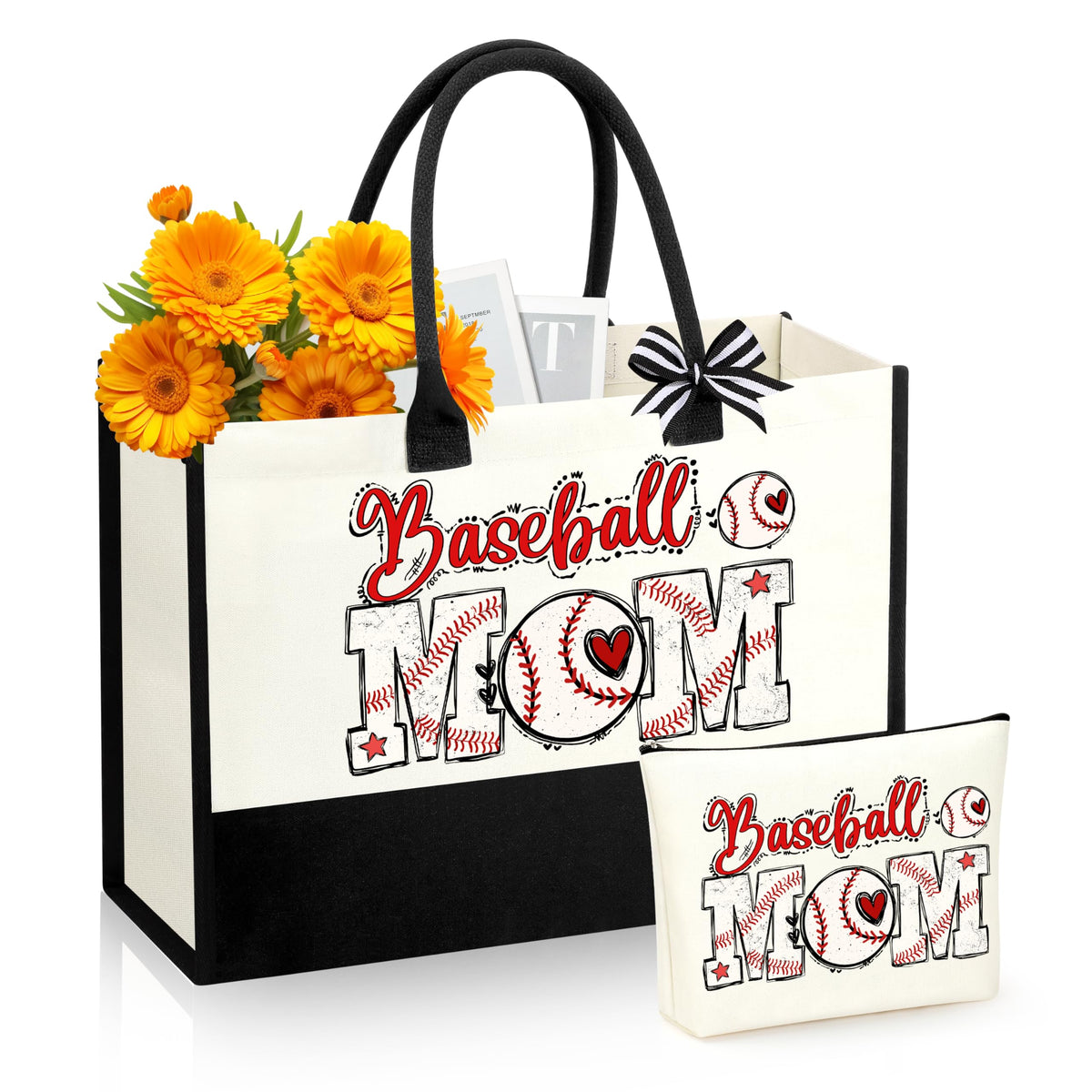 SiplyHaven Baseball Mom tote bag front view showing large capacity for game day essentials.