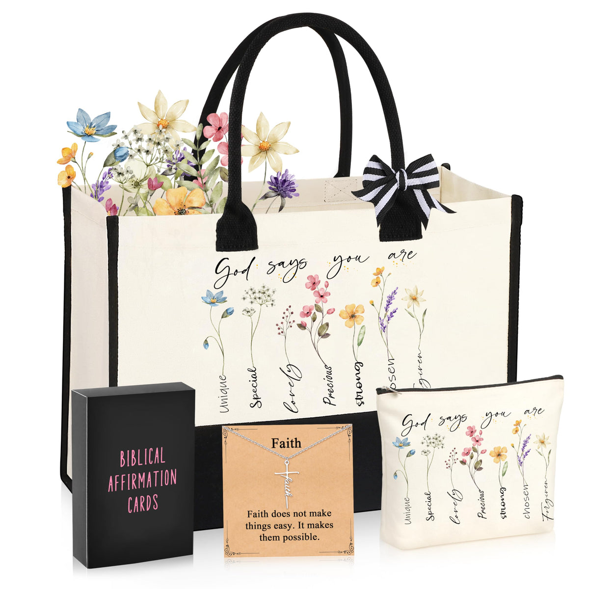 SiplyHaven tote bag with 'God says you are' message for daily faith reminders.