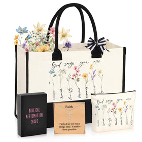SiplyHaven tote bag with 'God says you are' message for daily faith reminders.