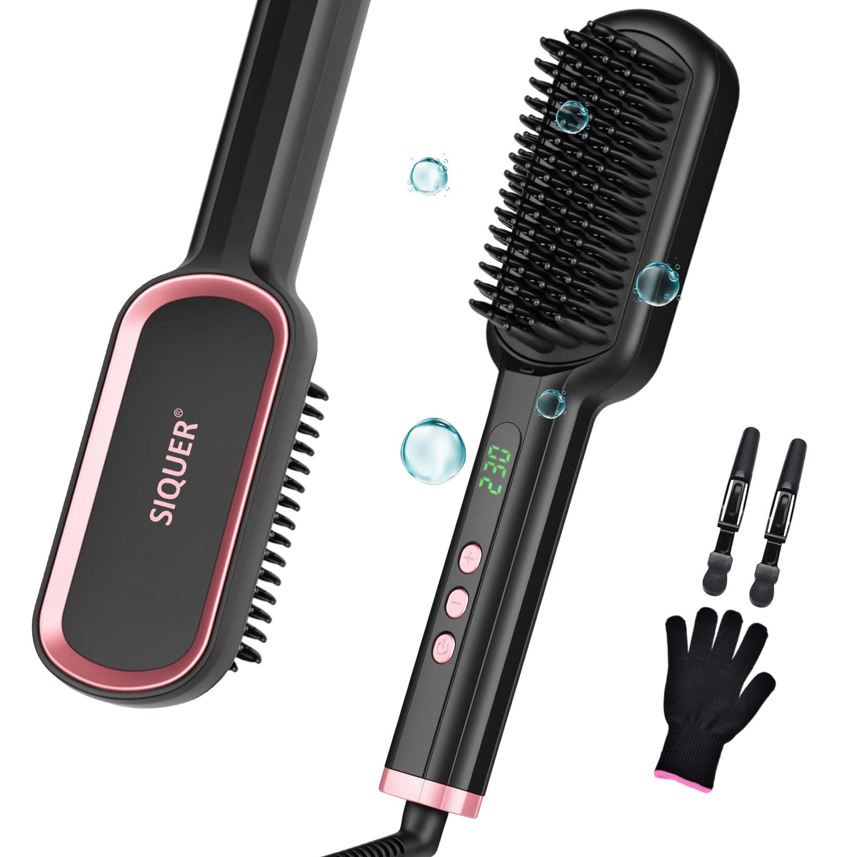SIQUER hair straightener brush front view for quick at-home smoothing and detangling