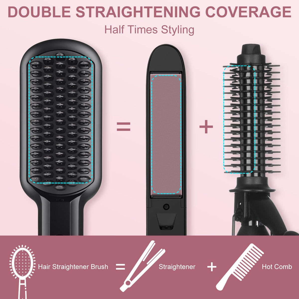 SIQUER hair straightener brush with LCD display for precise temperature control
