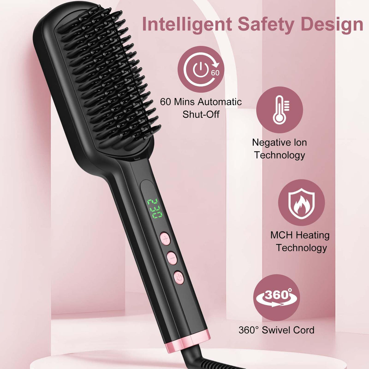 SIQUER ionic technology in the brush to help reduce frizz and boost shine