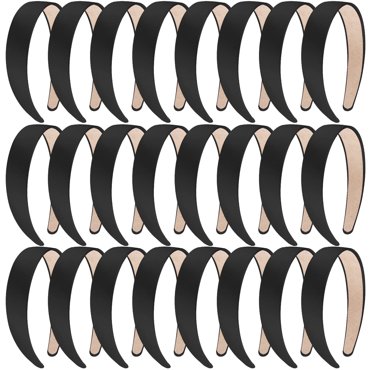 SIQUK 24-piece black satin headbands pack, front view for daily styling