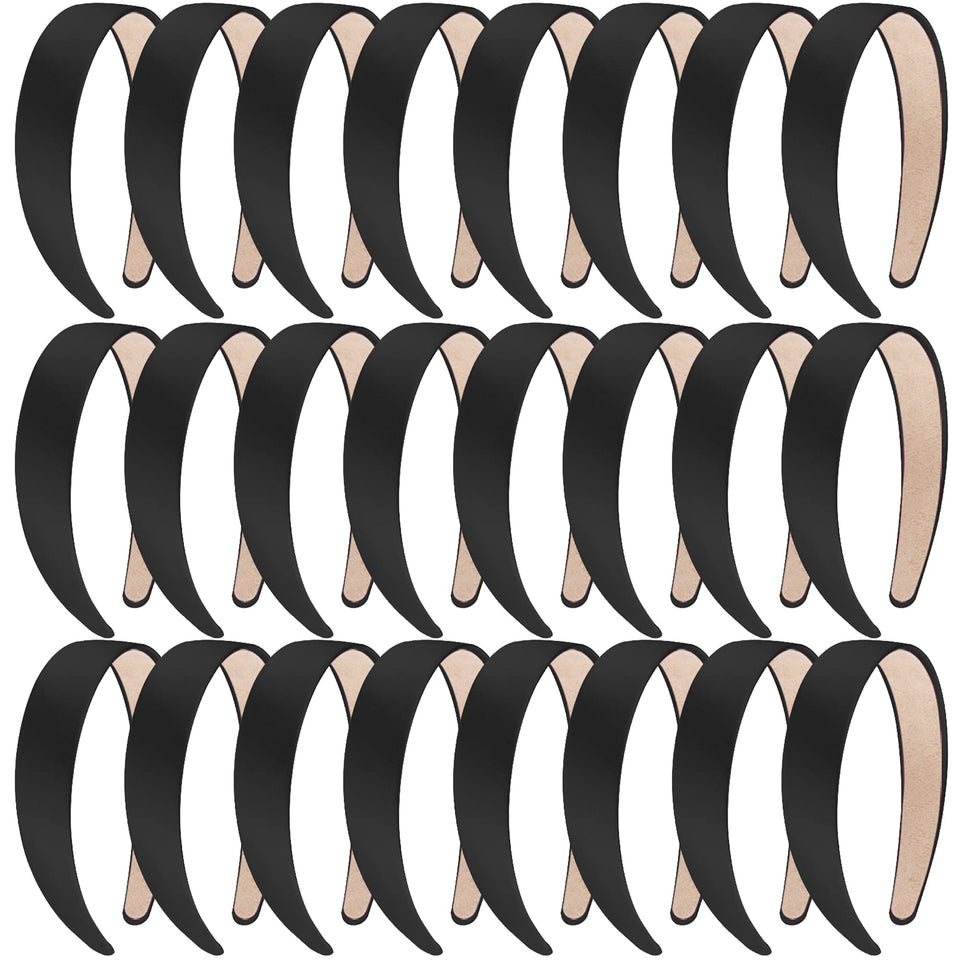 SIQUK 24-piece black satin headbands pack, front view for daily styling