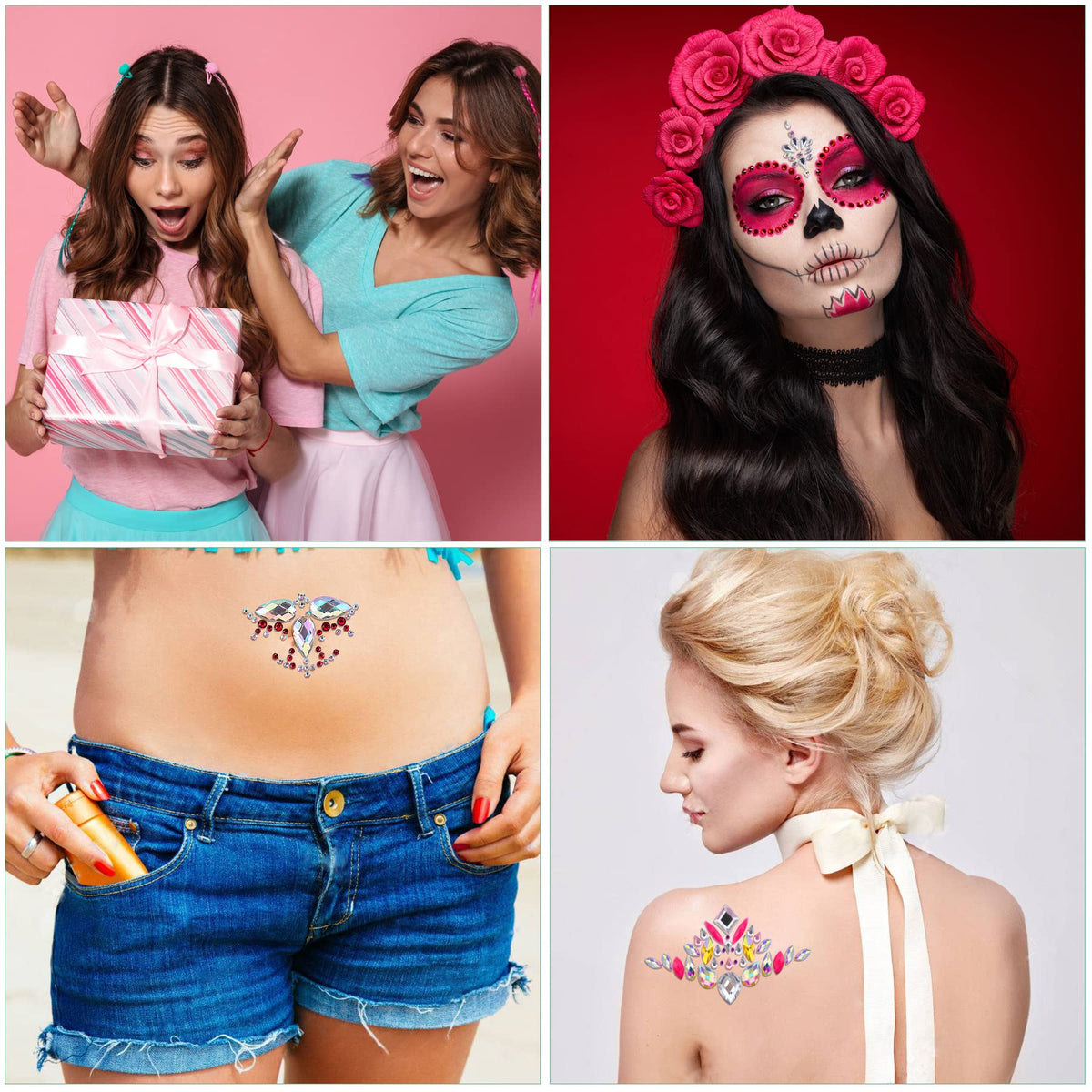 SIQUK 24-set mermaid jewels are party-ready body art; keep away from children under 3.