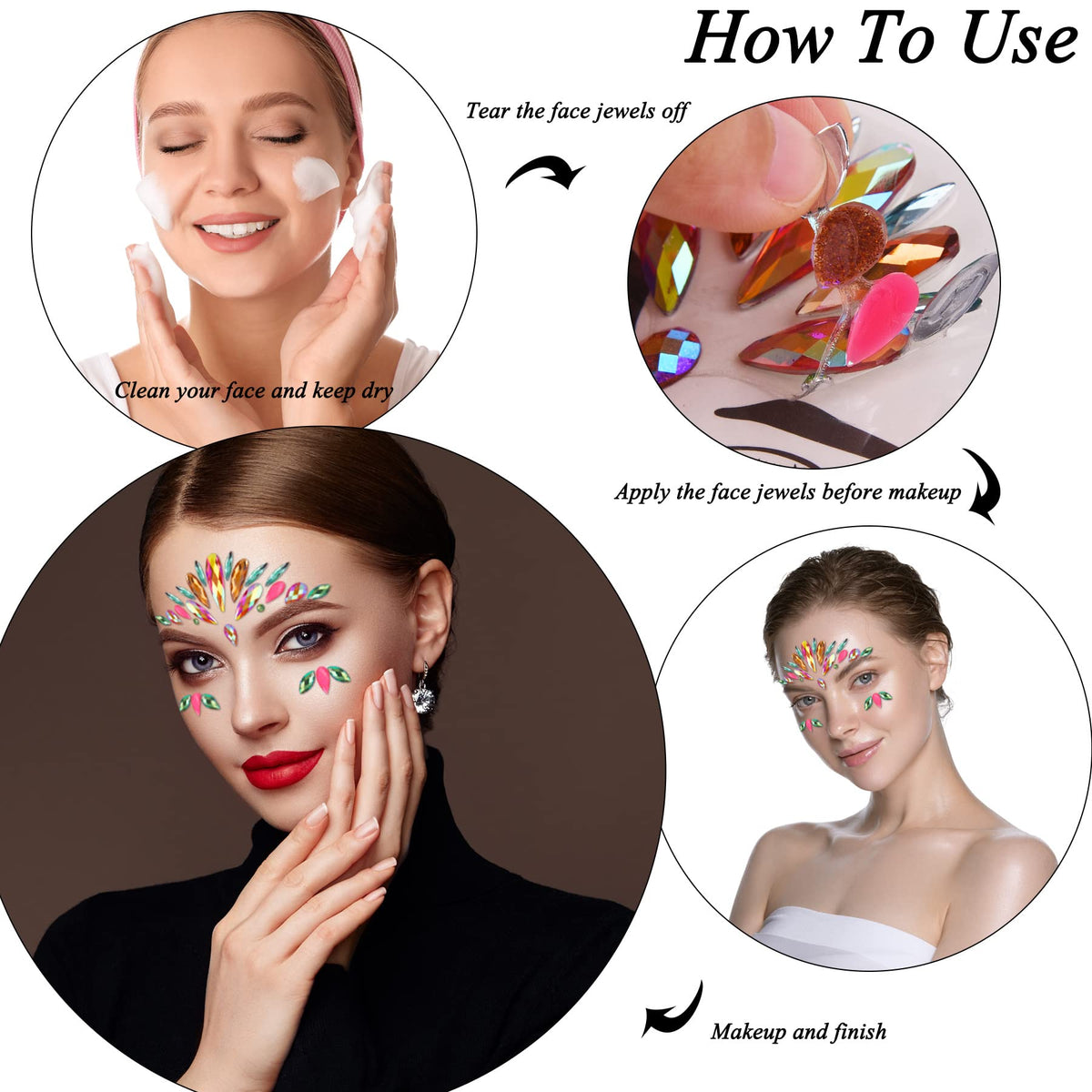 SIQUK self-adhesive face jewels easy to apply for bold eye designs
