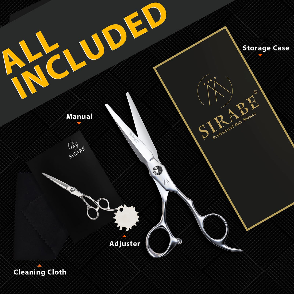 Sirabe barber scissors made from 440C stainless steel for durability.