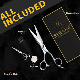 Sirabe barber scissors made from 440C stainless steel for durability.