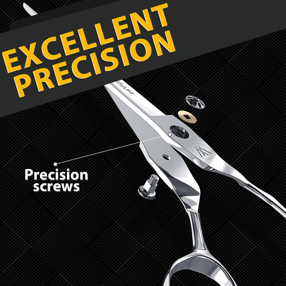 Sirabe barber scissors with ergonomic curved handle reducing wrist strain.