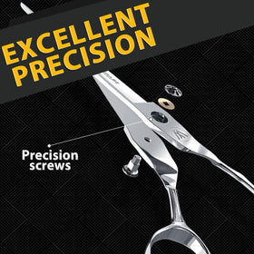 Sirabe barber scissors with ergonomic curved handle reducing wrist strain.