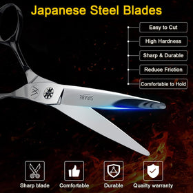 Sirabe barber scissors showing precision grinding technology for smooth performance.