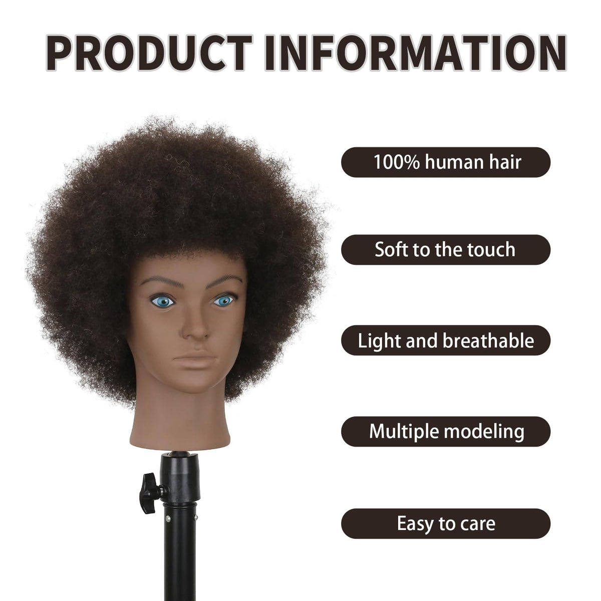 Sirydtm 100 percent human hair head in natural dark brown shade
