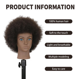 Sirydtm 100 percent human hair head in natural dark brown shade