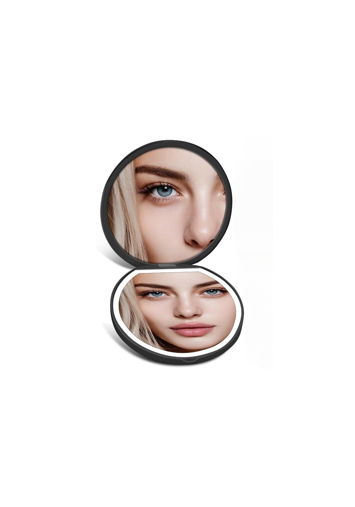 SisKokoro compact mirror with light shows 1x and 40x focus for precise makeup checks.