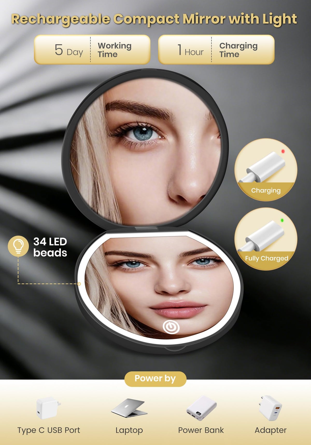 SisKokoro travel-size mirror fits pockets and purses for on-the-go touch-ups.