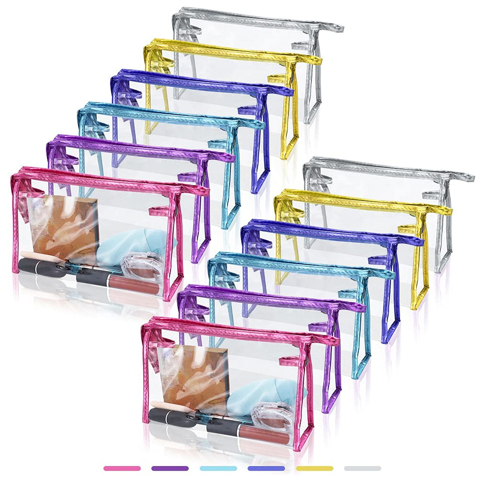 Sitake clear cosmetic bag with handle for easy travel organization.