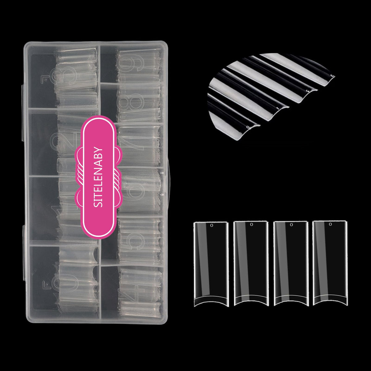 SITELENABY XL No C Curve nail tips for durable acrylic extensions.