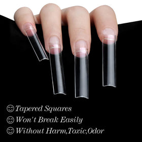 SITELENABY no-C-curve tips with elongated square ends for elegant nail art