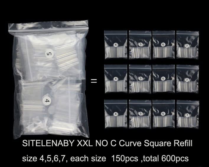 SITELENABY XXL square nail tips close-up, grid-separated sizes for easy selection