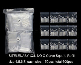 SITELENABY XXL square nail tips close-up, grid-separated sizes for easy selection