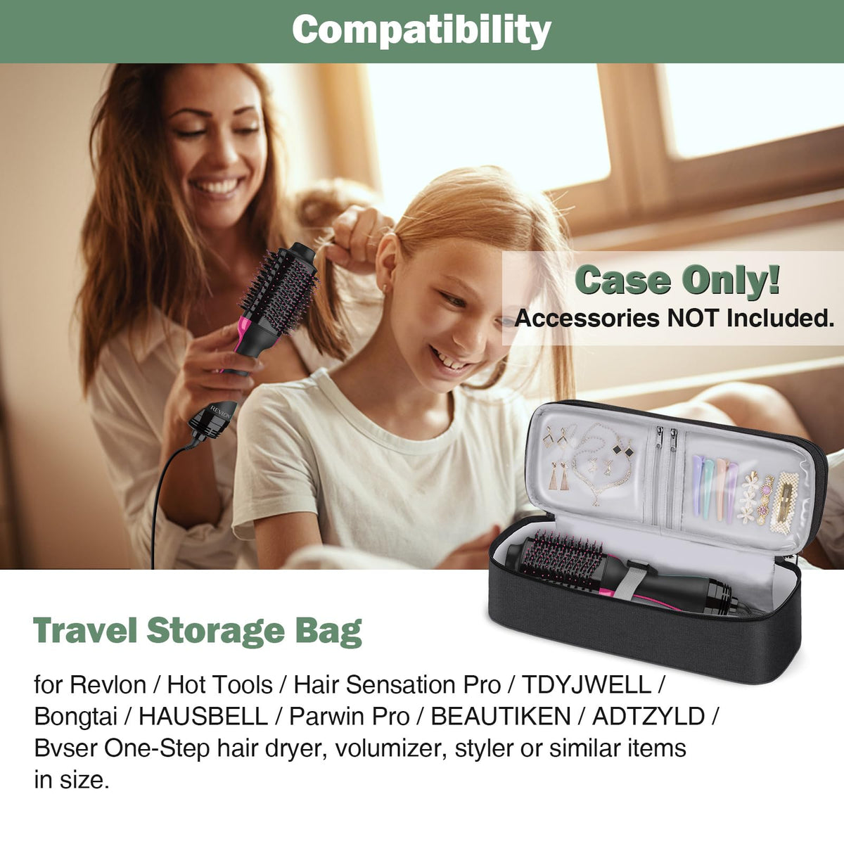 SITHON bottom layer stores Revlon One-Step and care accessories securely.