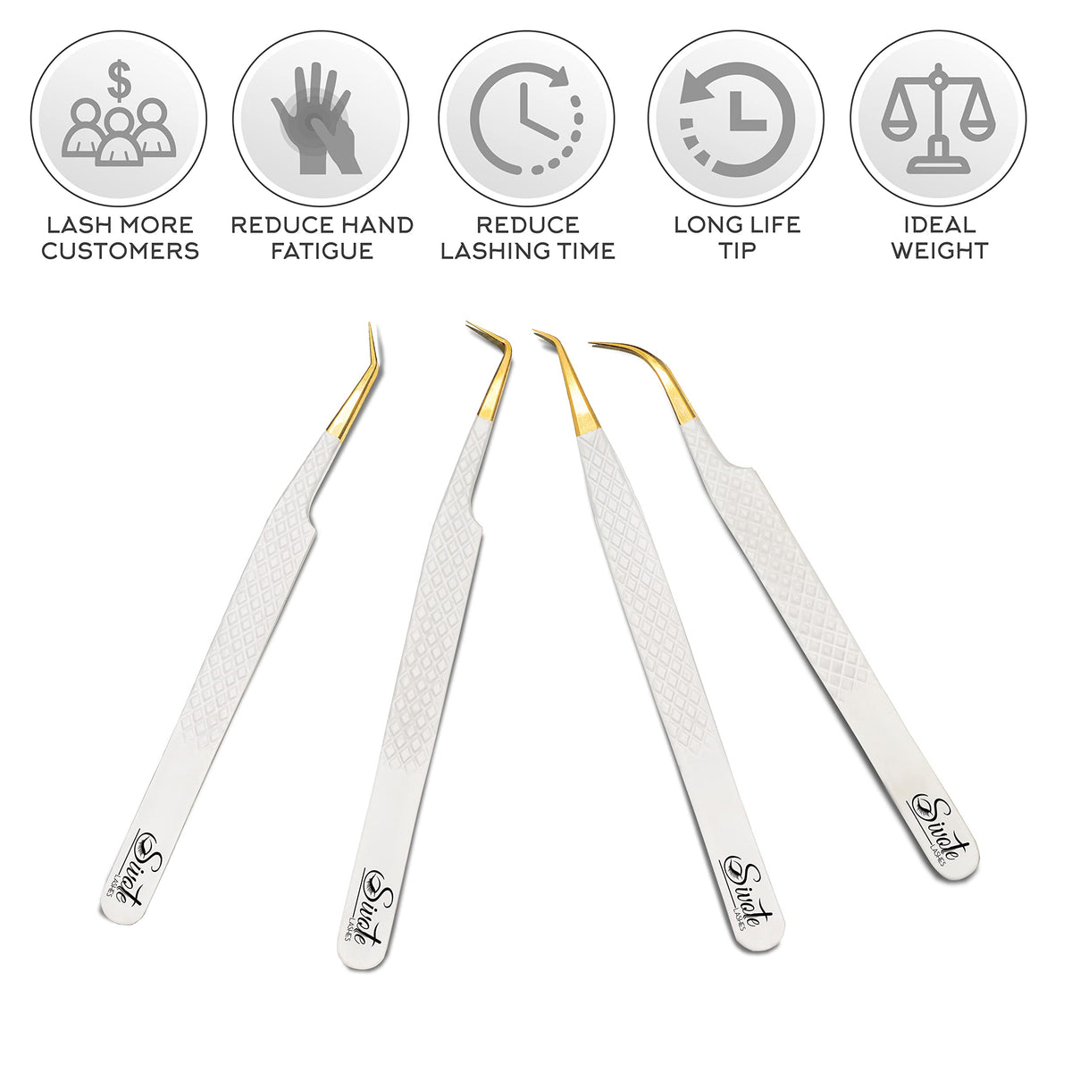 SIVOTE anti-rust lash tweezers in white with diamond grip for durable daily use.