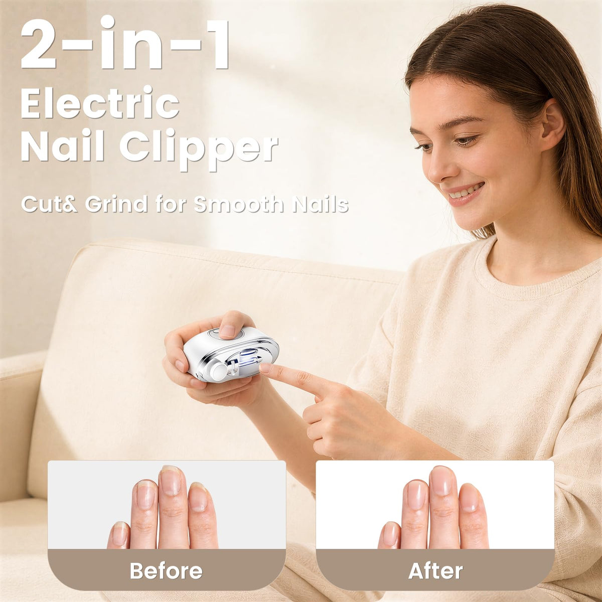 Siymeir 2-in-1 nail trimmer and polish pad for smoother edges.