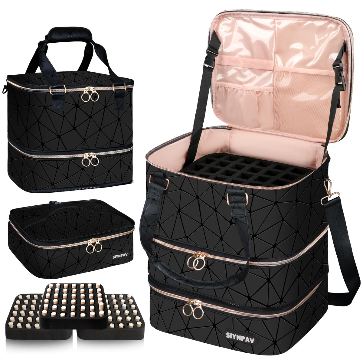 SIYNPAV Nail Polish Organizer Bag with 126-bottle capacity keeps your collection organized on the go.