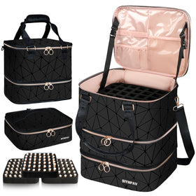SIYNPAV Nail Polish Organizer Bag with 126-bottle capacity keeps your collection organized on the go.