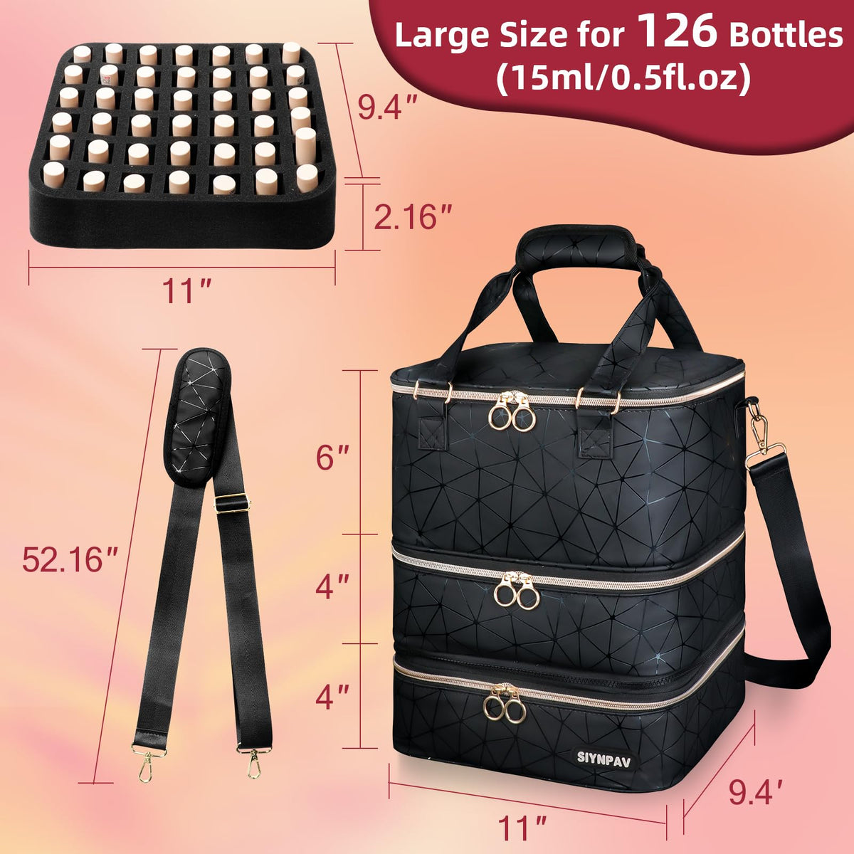 Luggage strap secures the bag to a suitcase during trips.