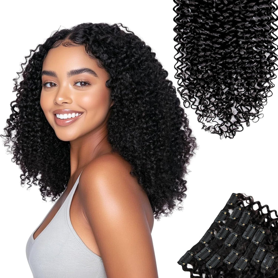 SIYUSI kinky curly clip-in extensions 18 inch natural black blend for seamless length