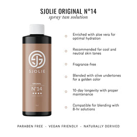 SJOLIE Sunless No.14 spray mist application for quick, streak-free tanning.