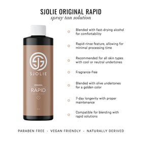 SJOLIE Sunless Rapid Spray Tan bottle highlights Aloe Vera hydration during development