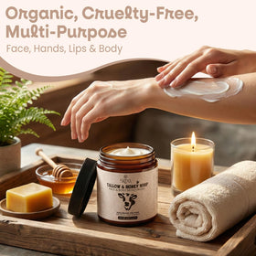 Whipped tallow texture showing fast absorption and non-greasy feel.