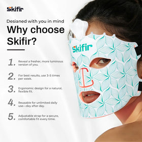 Premium SKIFIR mask complements skincare routines with gentle red light therapy.