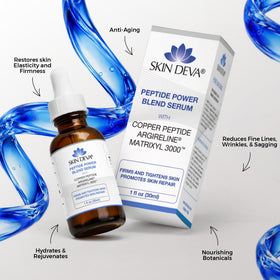 Skin Deva Copper Peptide Serum bottle-dispense close-up shows easy, mess-free application.