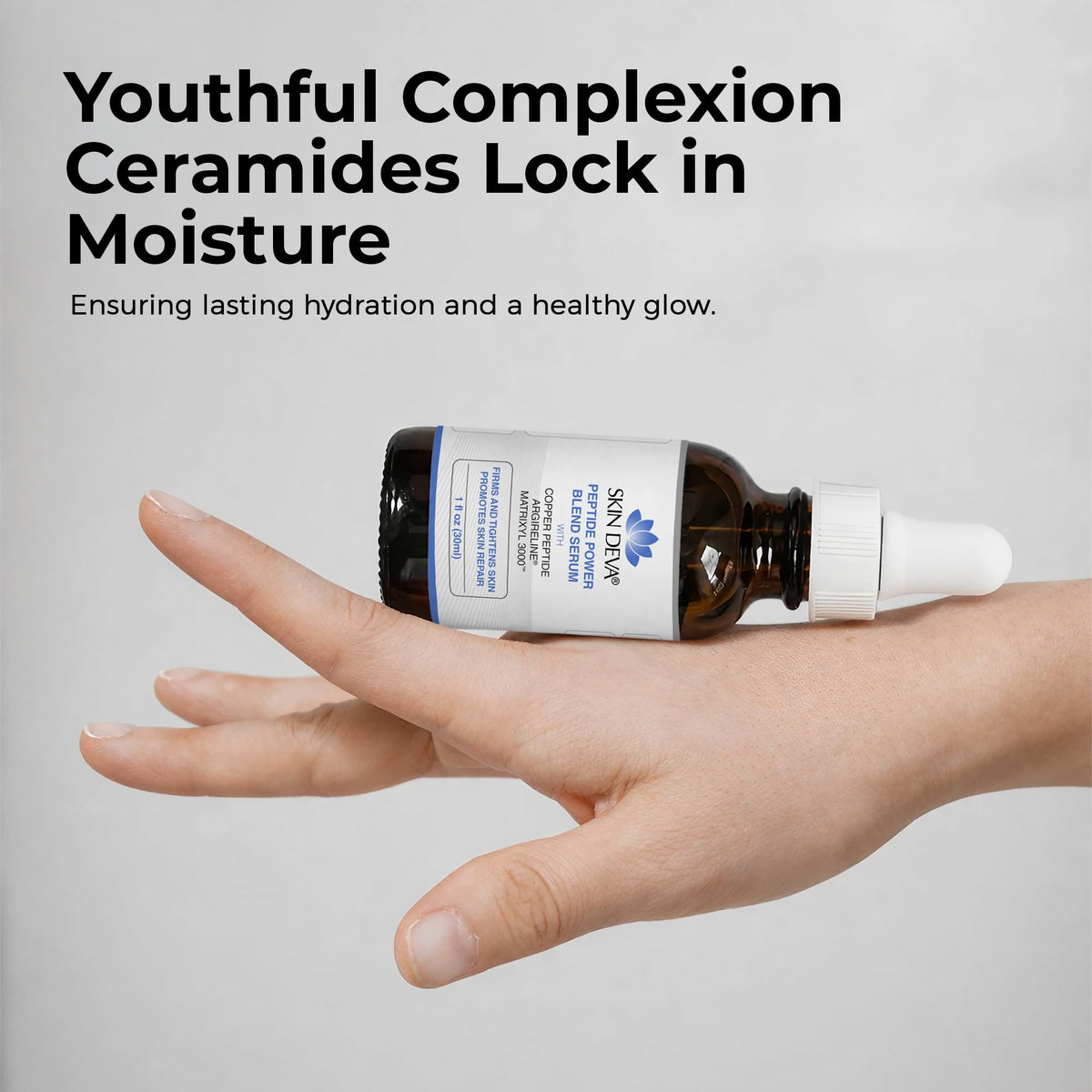 Skin Deva fragrance-free serum packaging emphasizes suitability for sensitive or reactive skin.