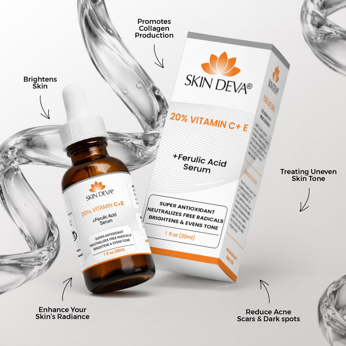 Skin Deva serum applied to the face for a quick radiance boost.