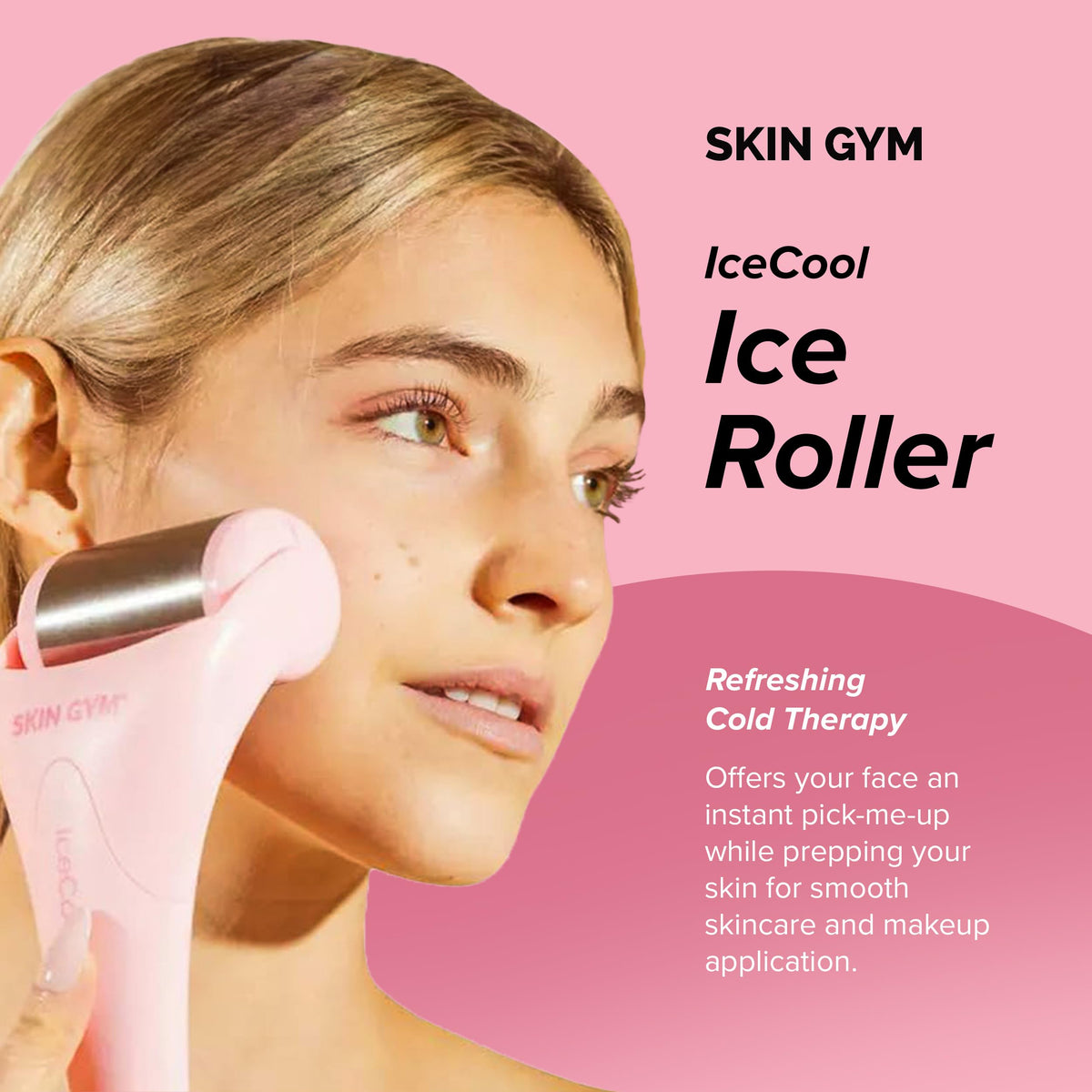 Skin Gym IceCool Ice Roller barrel closeup showing a soothing stainless surface.