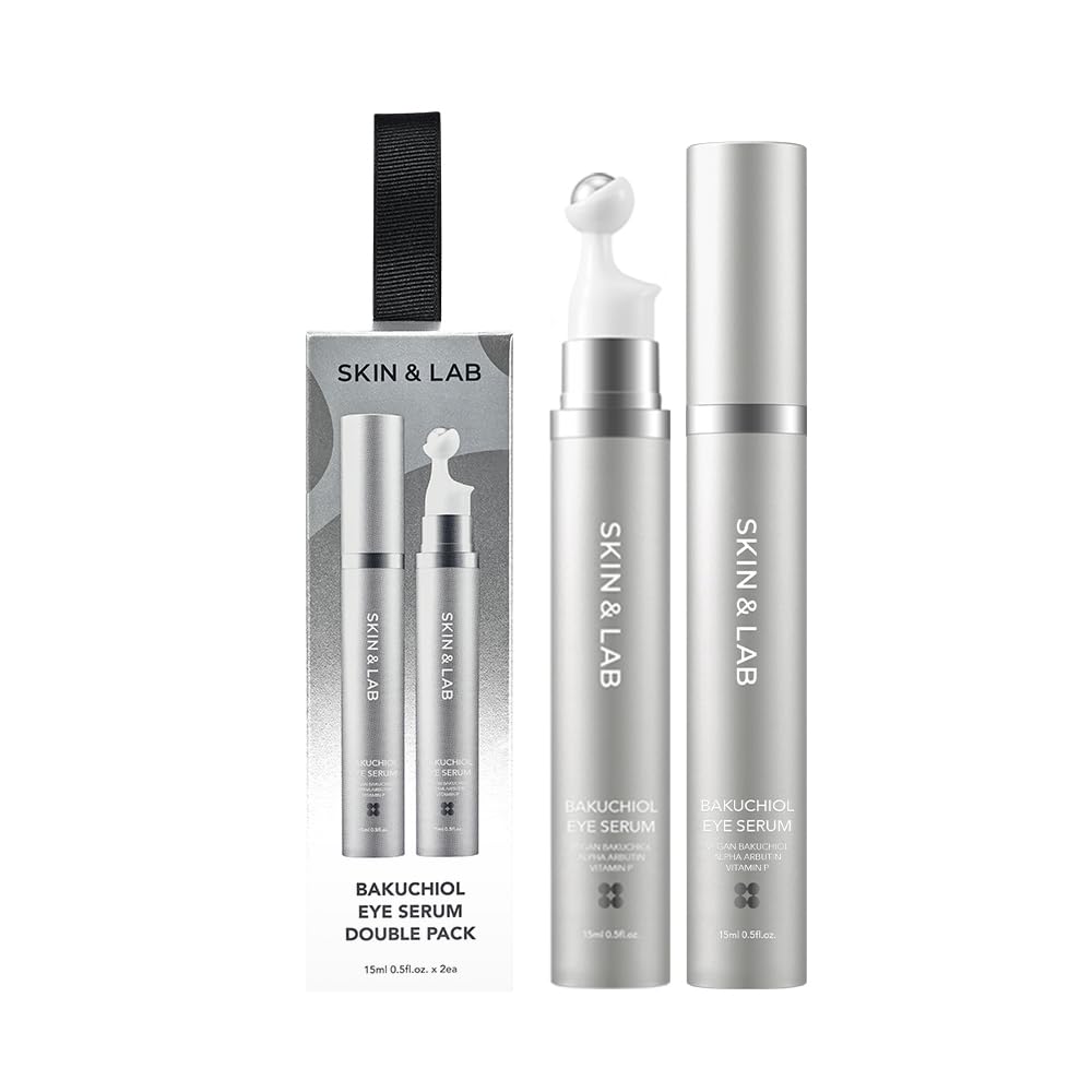 SKIN&LAB Bakuchiol Eye Serum bottle highlighting vegan anti-wrinkle formulation.