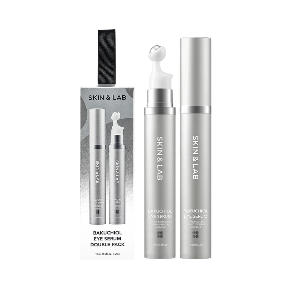SKIN&LAB Bakuchiol Eye Serum bottle highlighting vegan anti-wrinkle formulation.