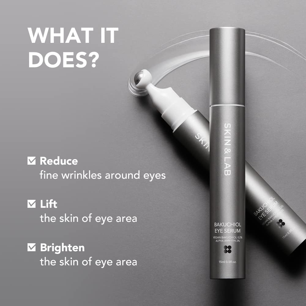 SKIN&LAB Bakuchiol Eye Serum roll-on applicator, convenient under-eye hydration.