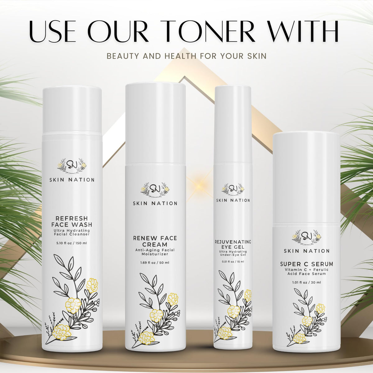 Skin Nation Cucumber Refresh Toner application reveals revived skin and prepared base for serums.