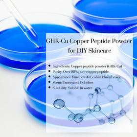 Skin Perfection GHK-Cu powder solution shows deep cobalt blue color.