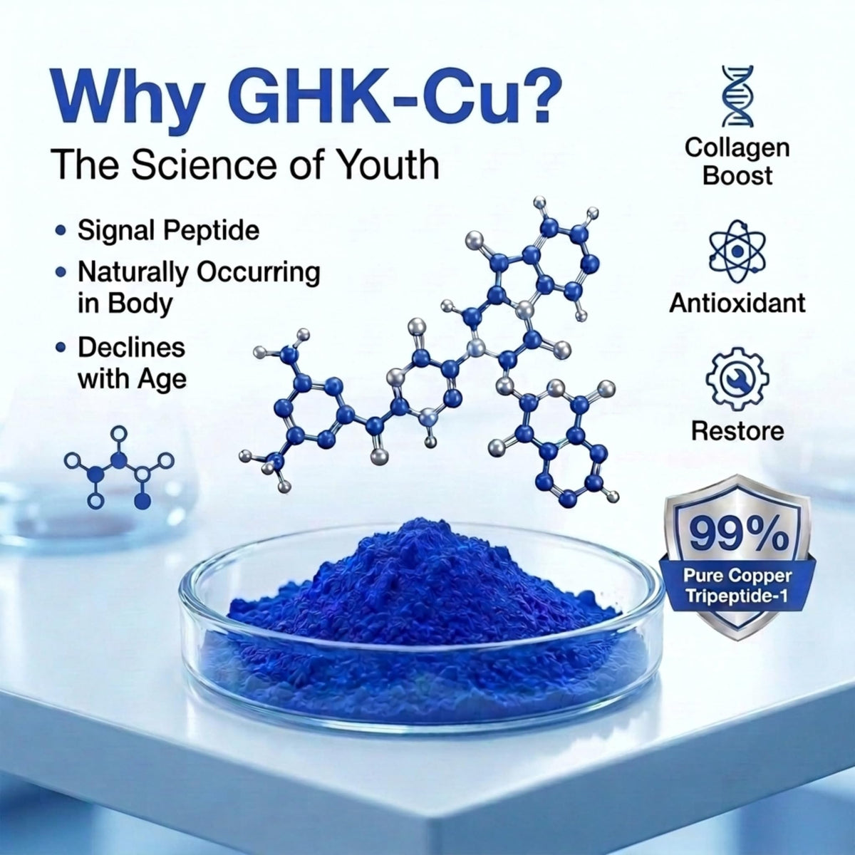 Skin Perfection GHK-Cu powder mixed with hyaluronic acid for a custom facial serum.