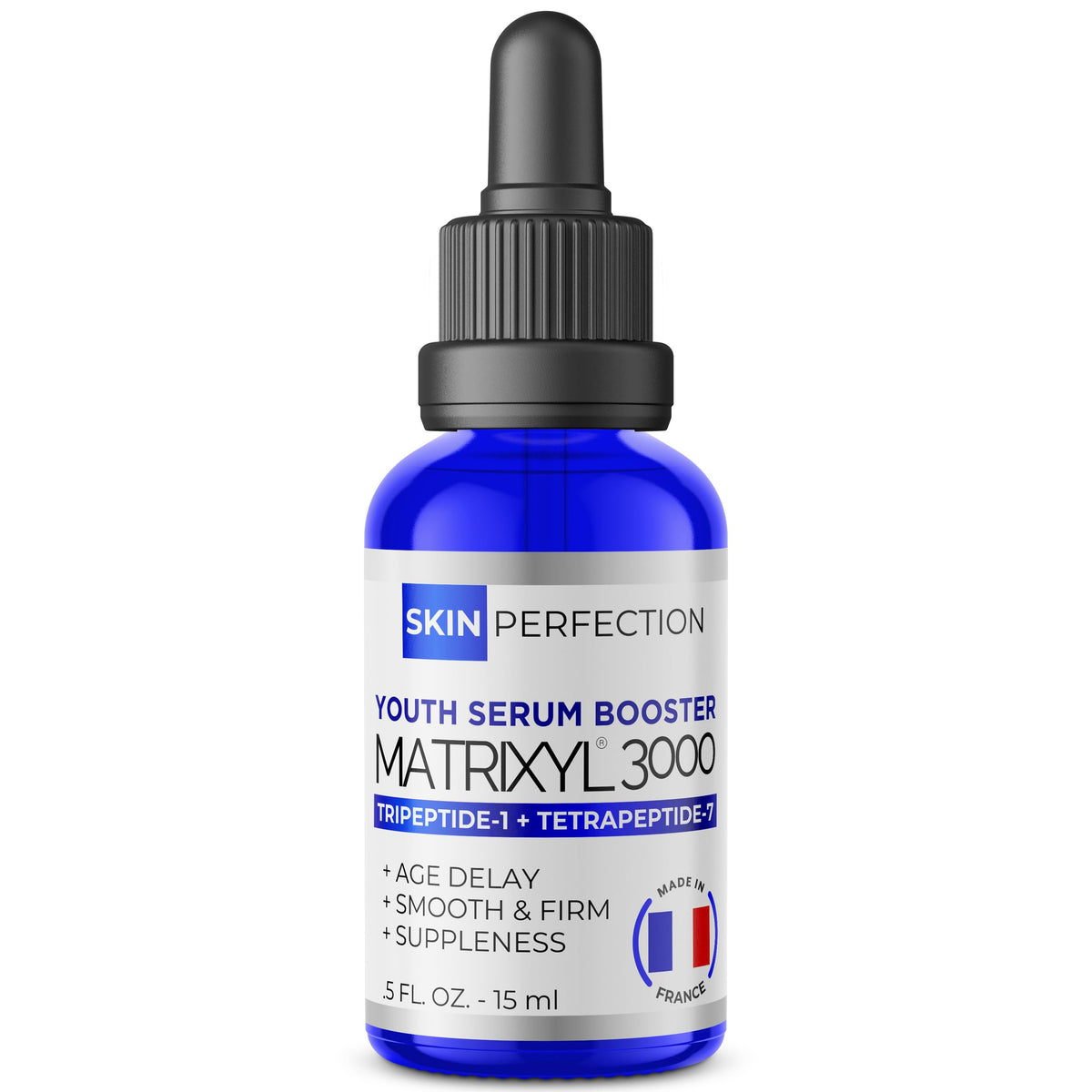 Skin Perfection Matrixyl 3000 serum bottle front shows premium anti-aging peptide formula for smoother skin