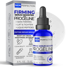 Skin Perfection Progeline serum bottle for convenient at-home firming routine.