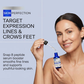 Skin Perfection Snap 8 serum applied to hand shows quick absorption skincare moment.